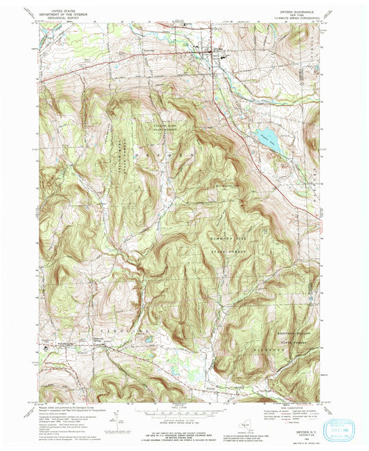 Classic USGS Dryden New York 7.5'x7.5' Topo Map Image