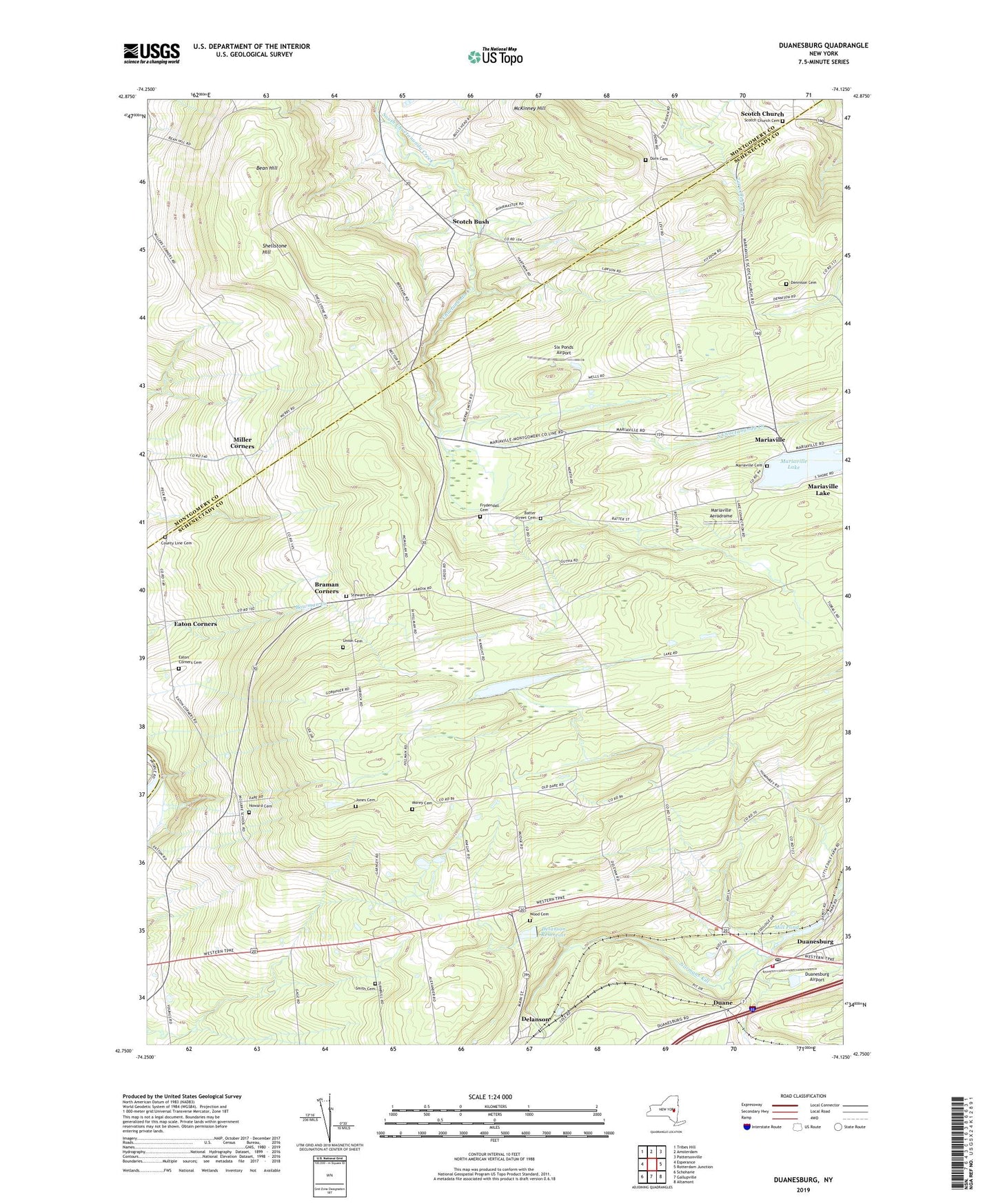 Duanesburg New York US Topo Map Image