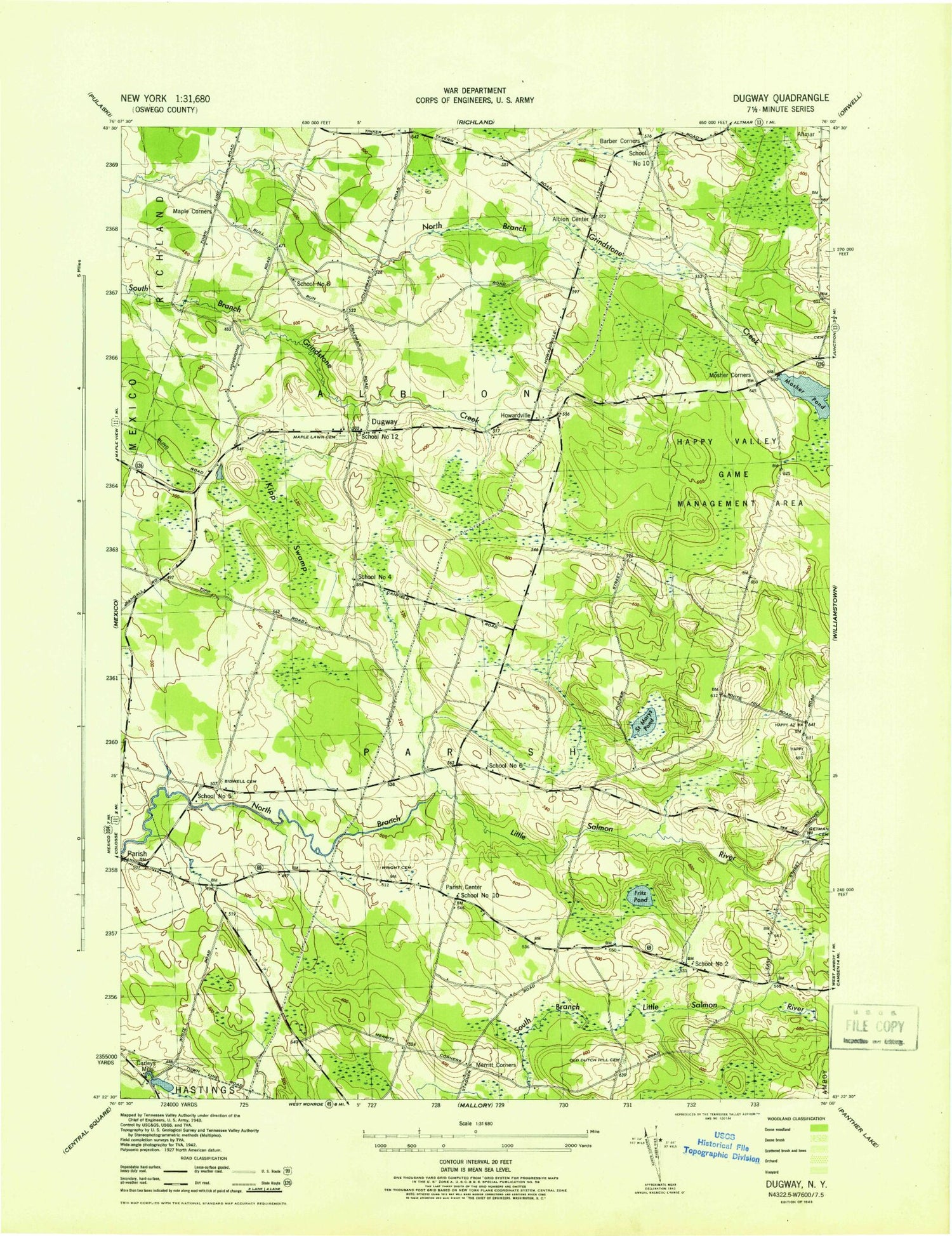 Classic USGS Dugway New York 7.5'x7.5' Topo Map Image
