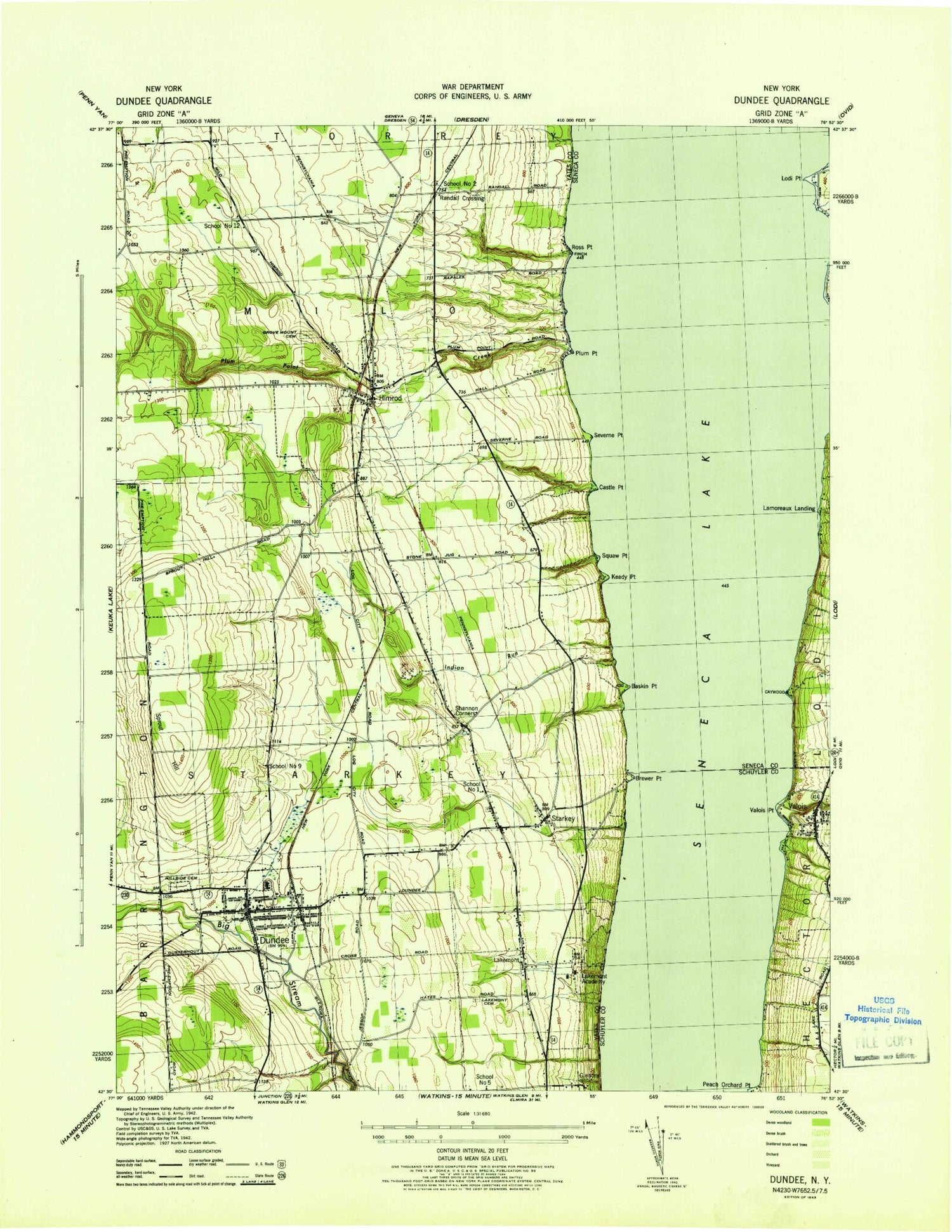 Classic USGS Dundee New York 7.5'x7.5' Topo Map Image