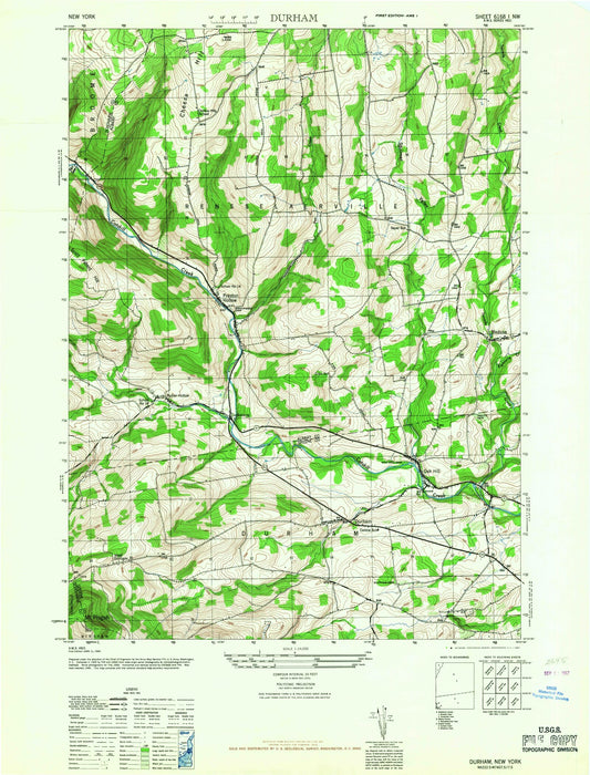 Classic USGS Durham New York 7.5'x7.5' Topo Map Image