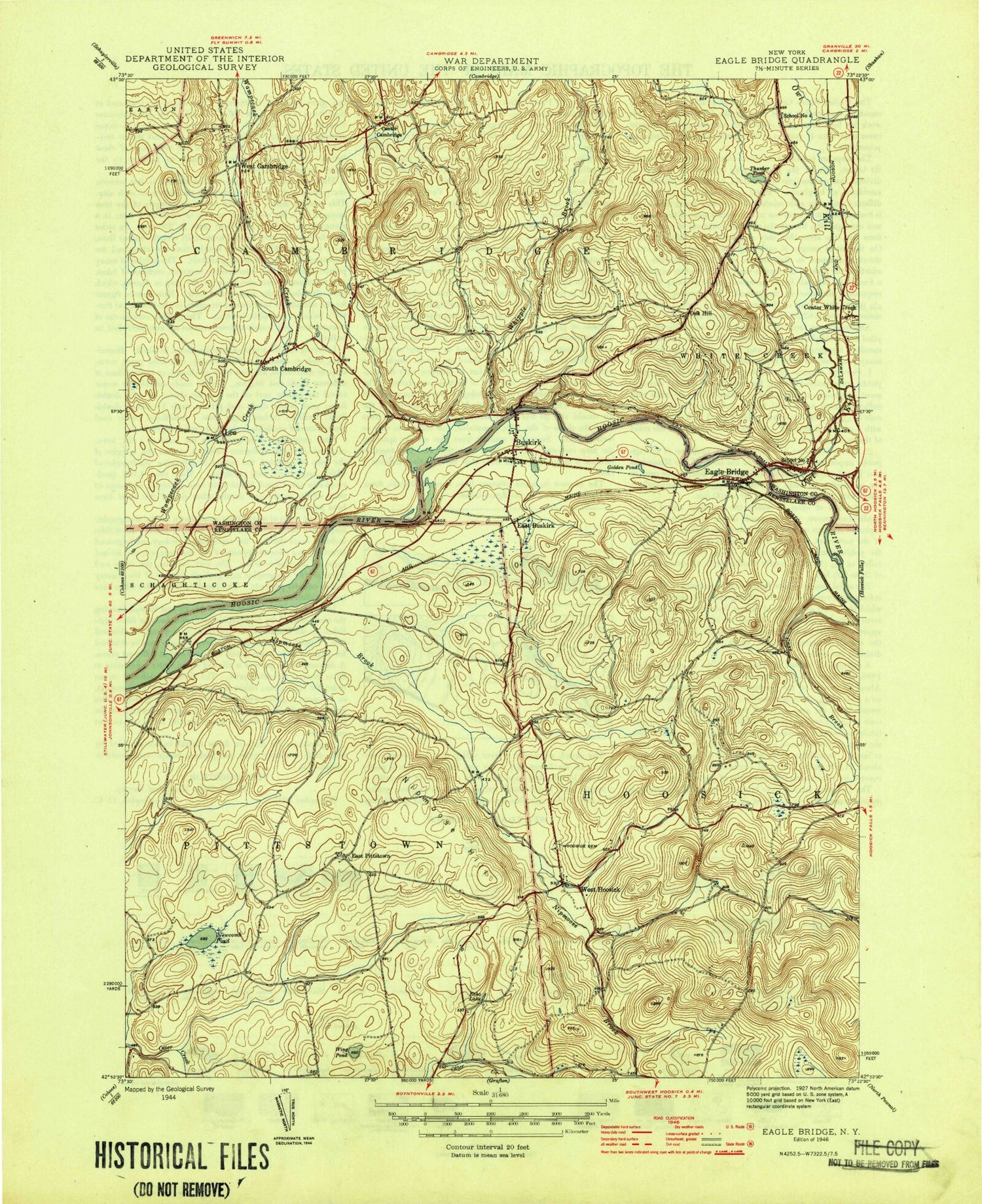 Classic USGS Eagle Bridge New York 7.5'x7.5' Topo Map Image