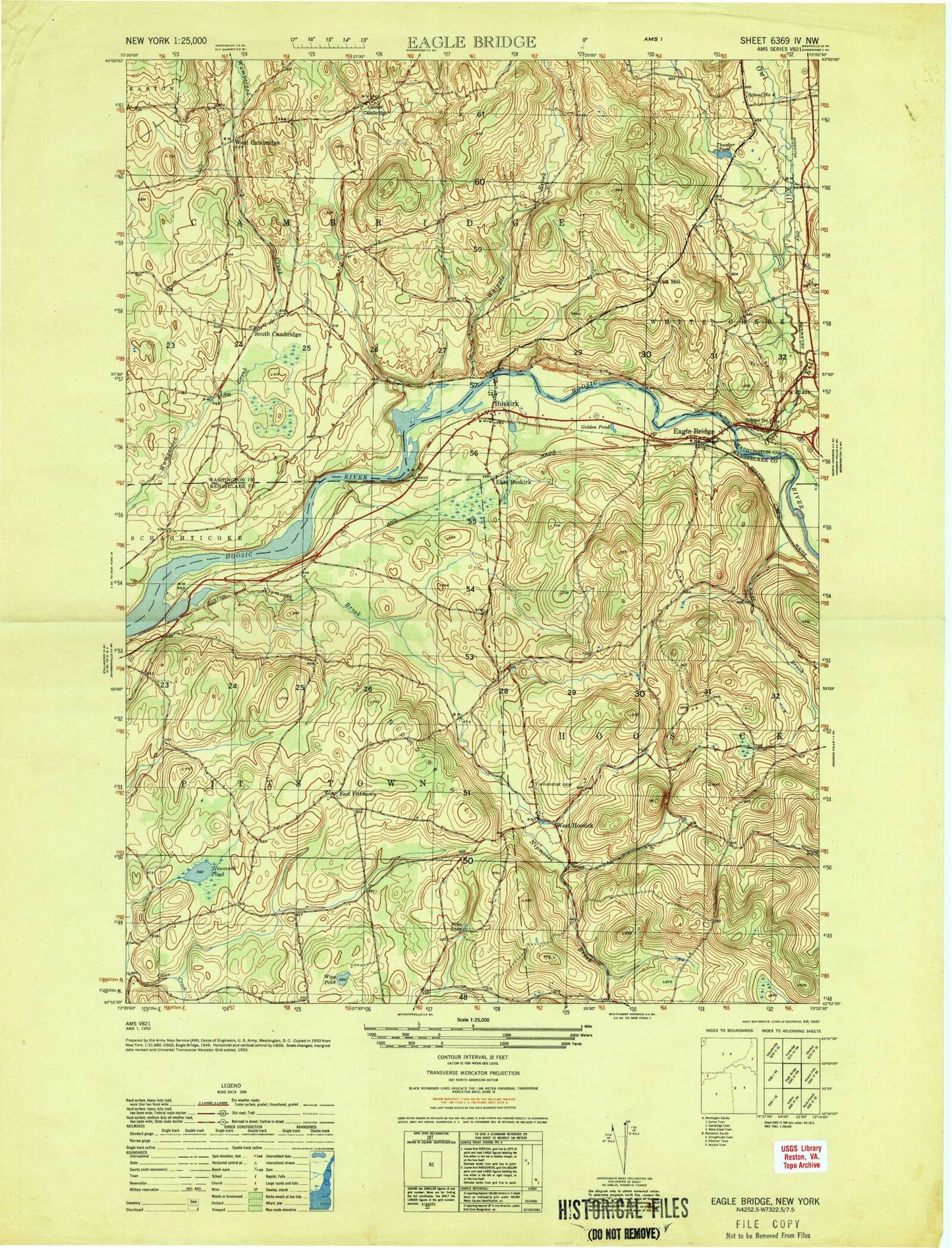 Classic USGS Eagle Bridge New York 7.5'x7.5' Topo Map Image
