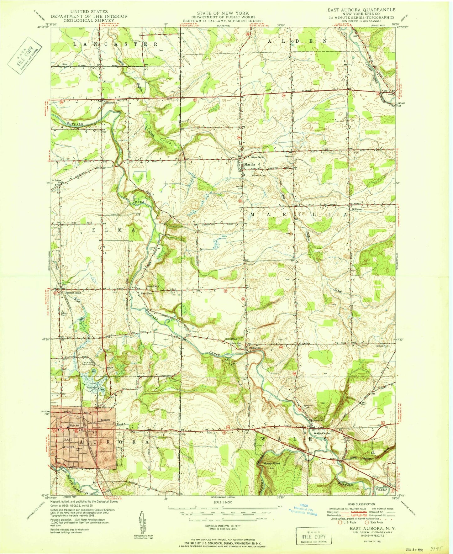 Classic USGS East Aurora New York 7.5'x7.5' Topo Map Image