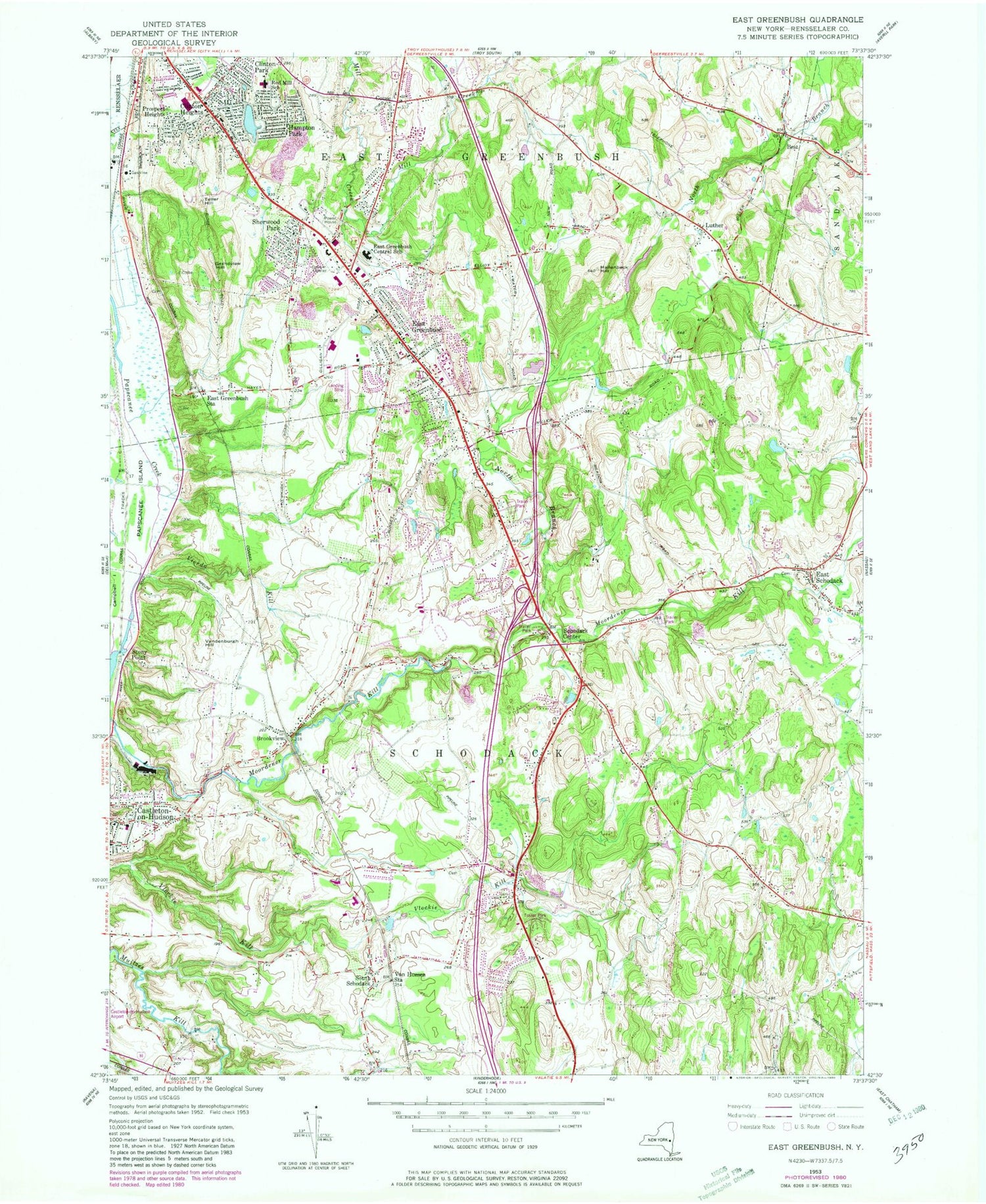 Classic USGS East Greenbush New York 7.5'x7.5' Topo Map Image