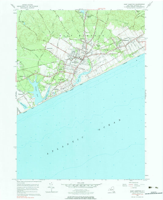 Classic USGS East Hampton New York 7.5'x7.5' Topo Map Image