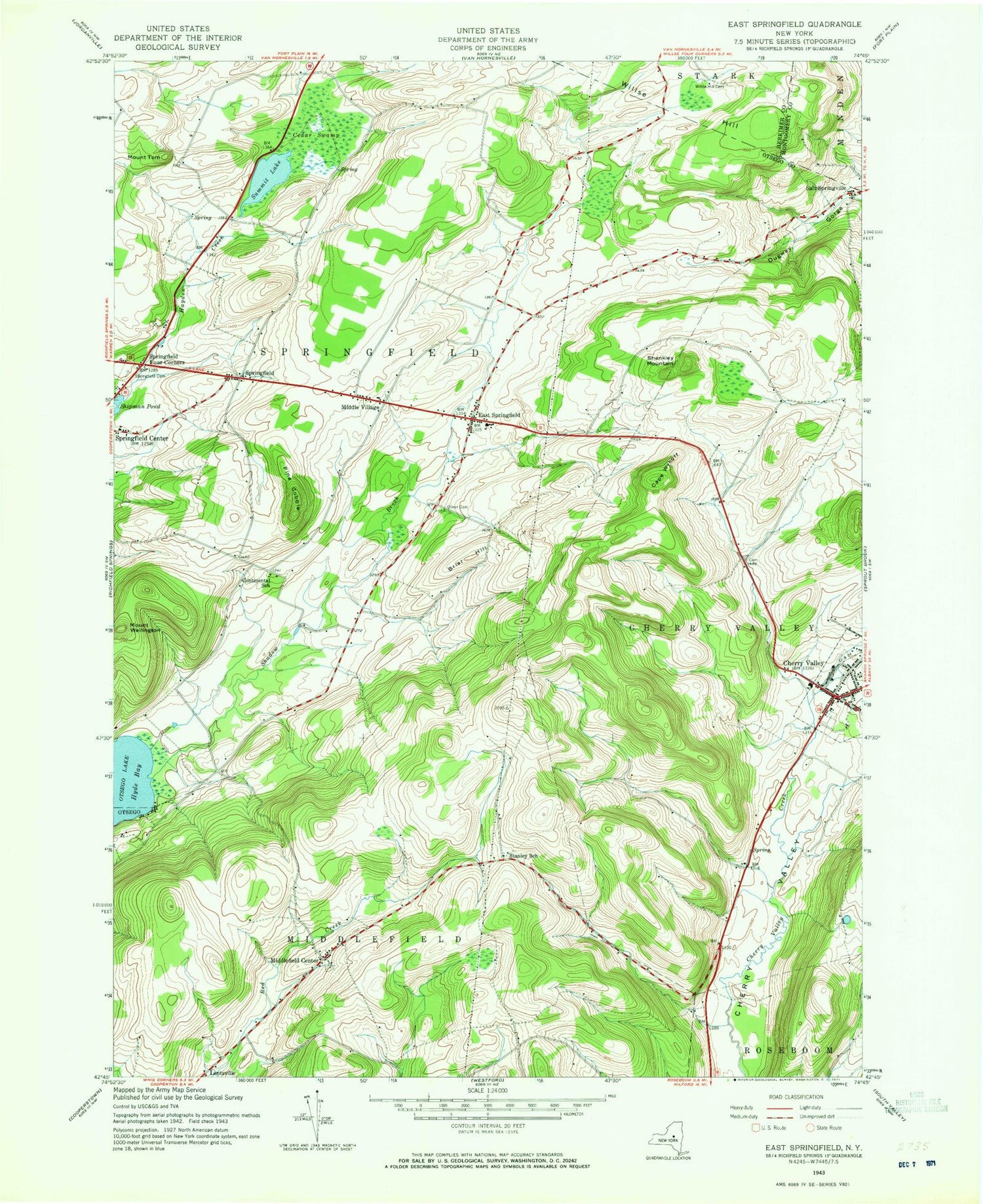 Classic USGS East Springfield New York 7.5'x7.5' Topo Map Image