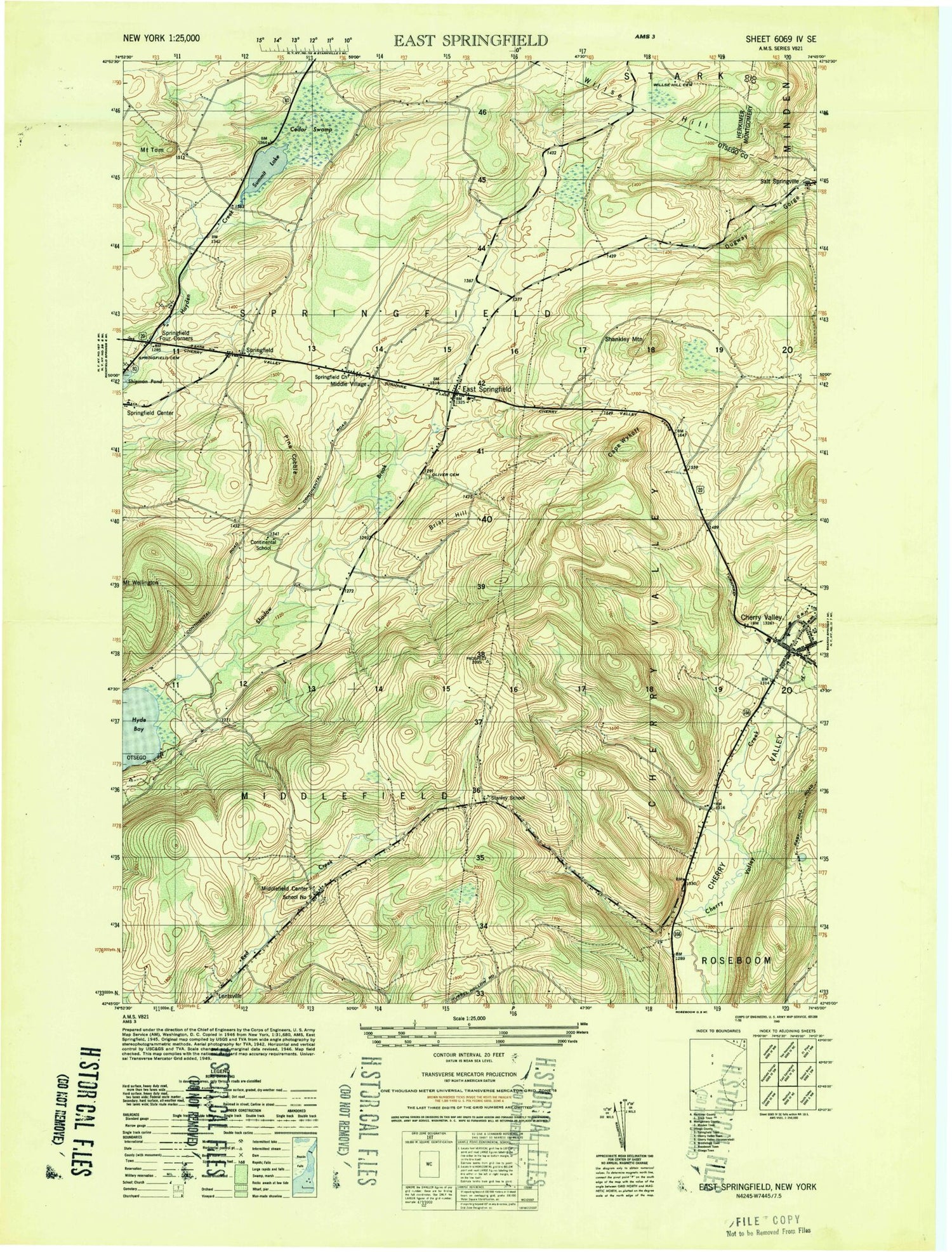 Classic USGS East Springfield New York 7.5'x7.5' Topo Map Image