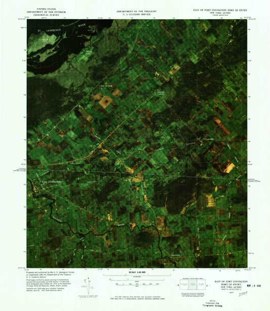 Classic USGS East of Fort Covington Port of Entry New York 7.5'x7.5' Topo Map Image