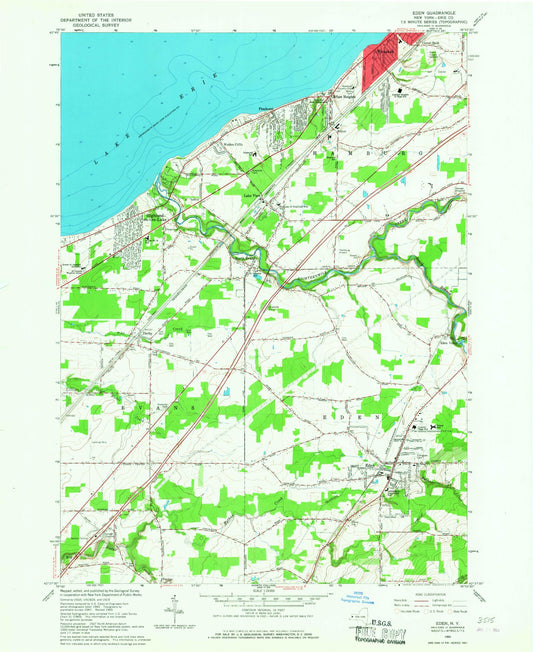 Classic USGS Eden New York 7.5'x7.5' Topo Map Image