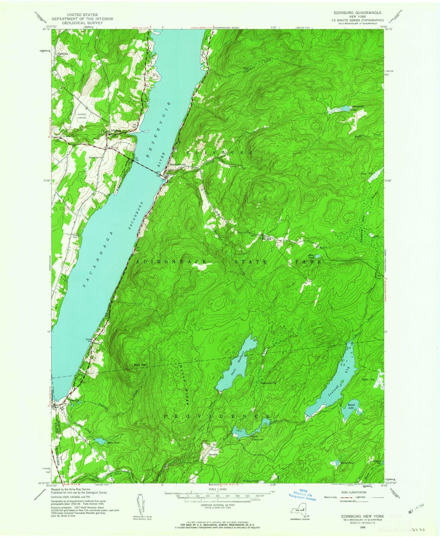 Classic USGS Edinburg New York 7.5'x7.5' Topo Map Image