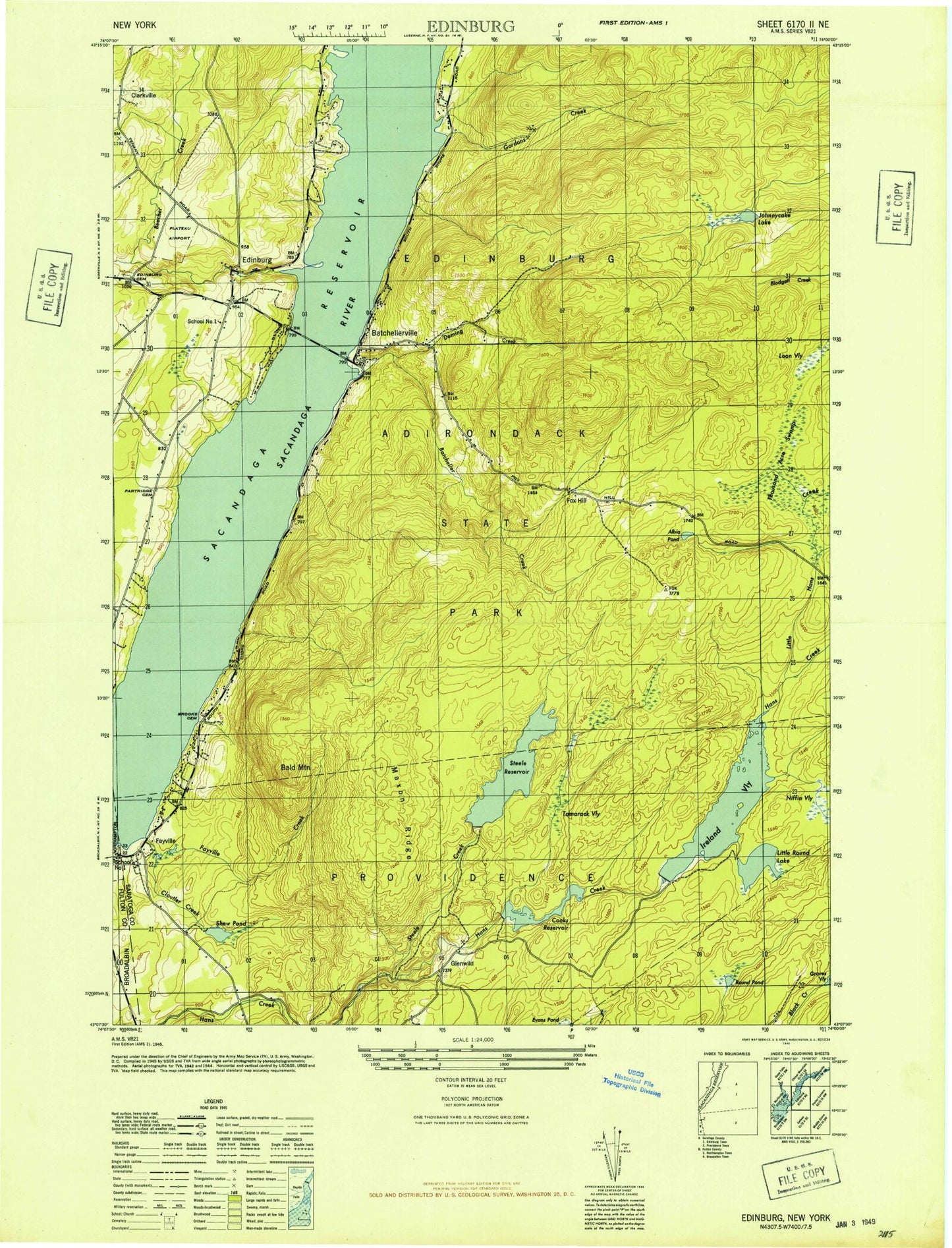 Classic USGS Edinburg New York 7.5'x7.5' Topo Map Image
