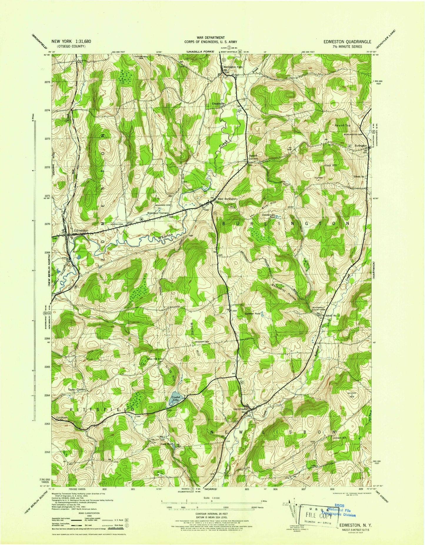 Classic USGS Edmeston New York 7.5'x7.5' Topo Map Image