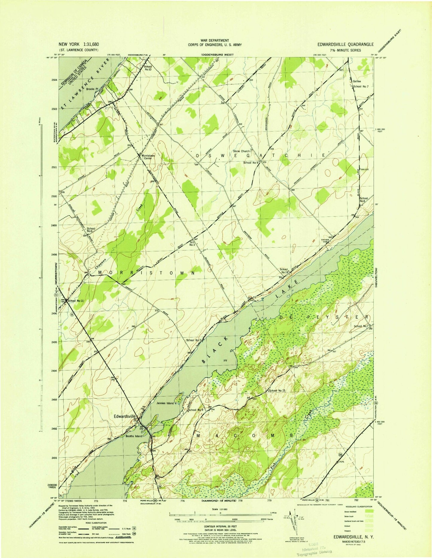 Classic USGS Edwardsville New York 7.5'x7.5' Topo Map Image