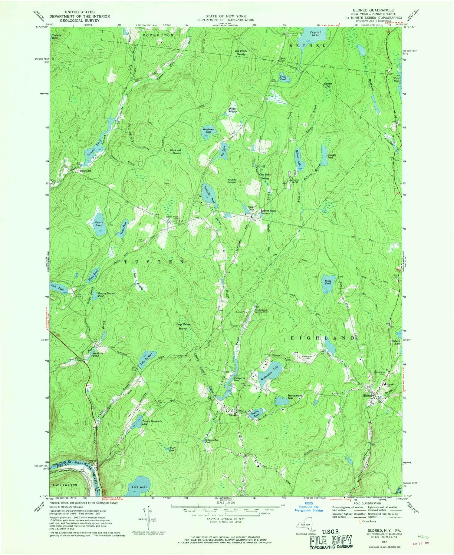 Classic USGS Eldred New York 7.5'x7.5' Topo Map Image