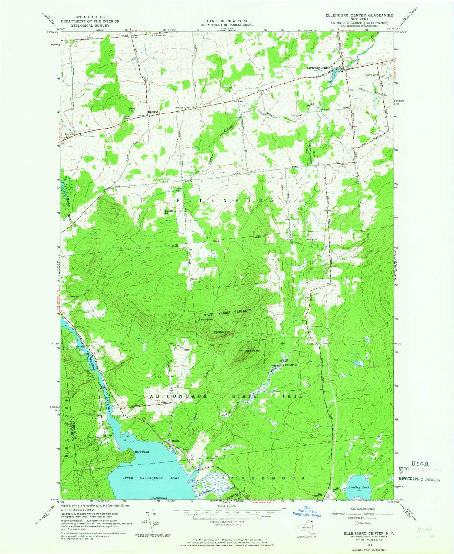 Classic USGS Ellenburg Center New York 7.5'x7.5' Topo Map Image