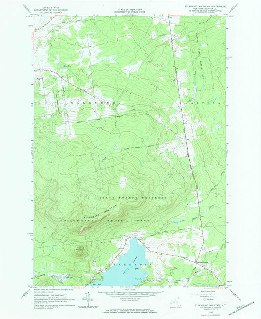 Classic USGS Ellenburg Mountain New York 7.5'x7.5' Topo Map Image