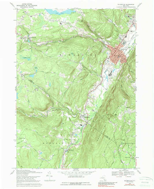 Classic USGS Ellenville New York 7.5'x7.5' Topo Map Image