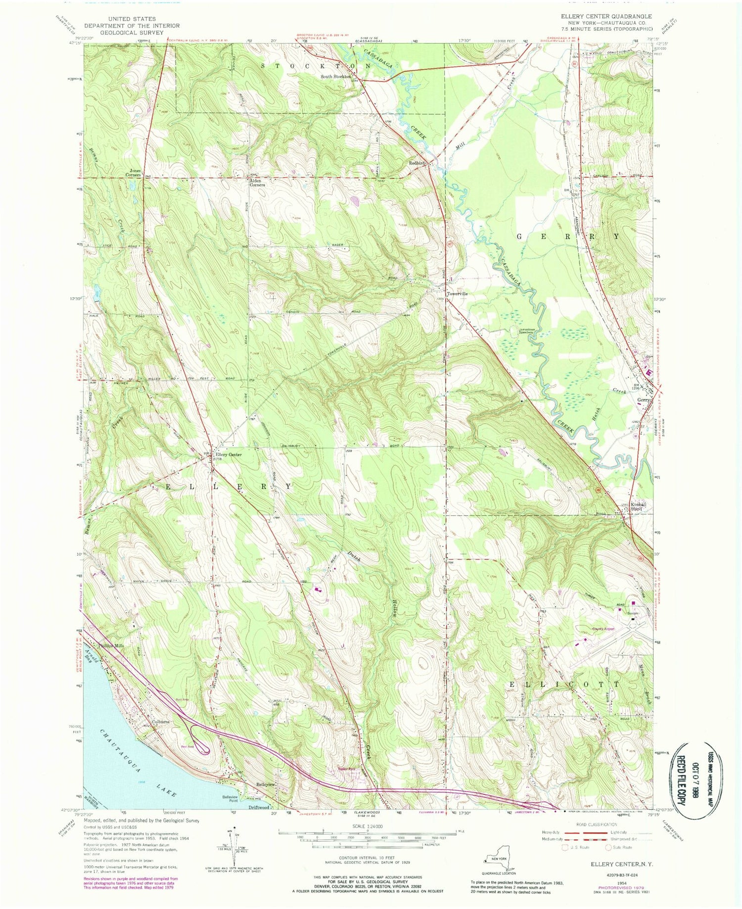 Classic USGS Ellery Center New York 7.5'x7.5' Topo Map Image