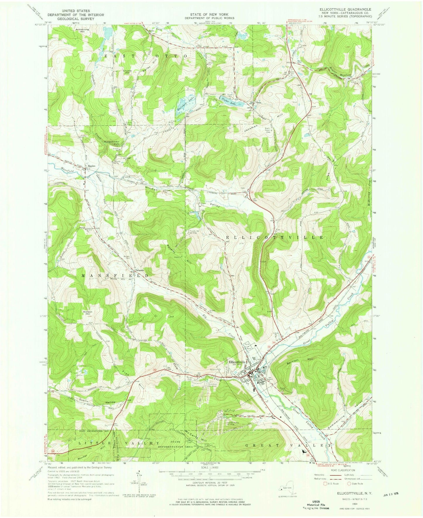 Classic USGS Ellicottville New York 7.5'x7.5' Topo Map Image