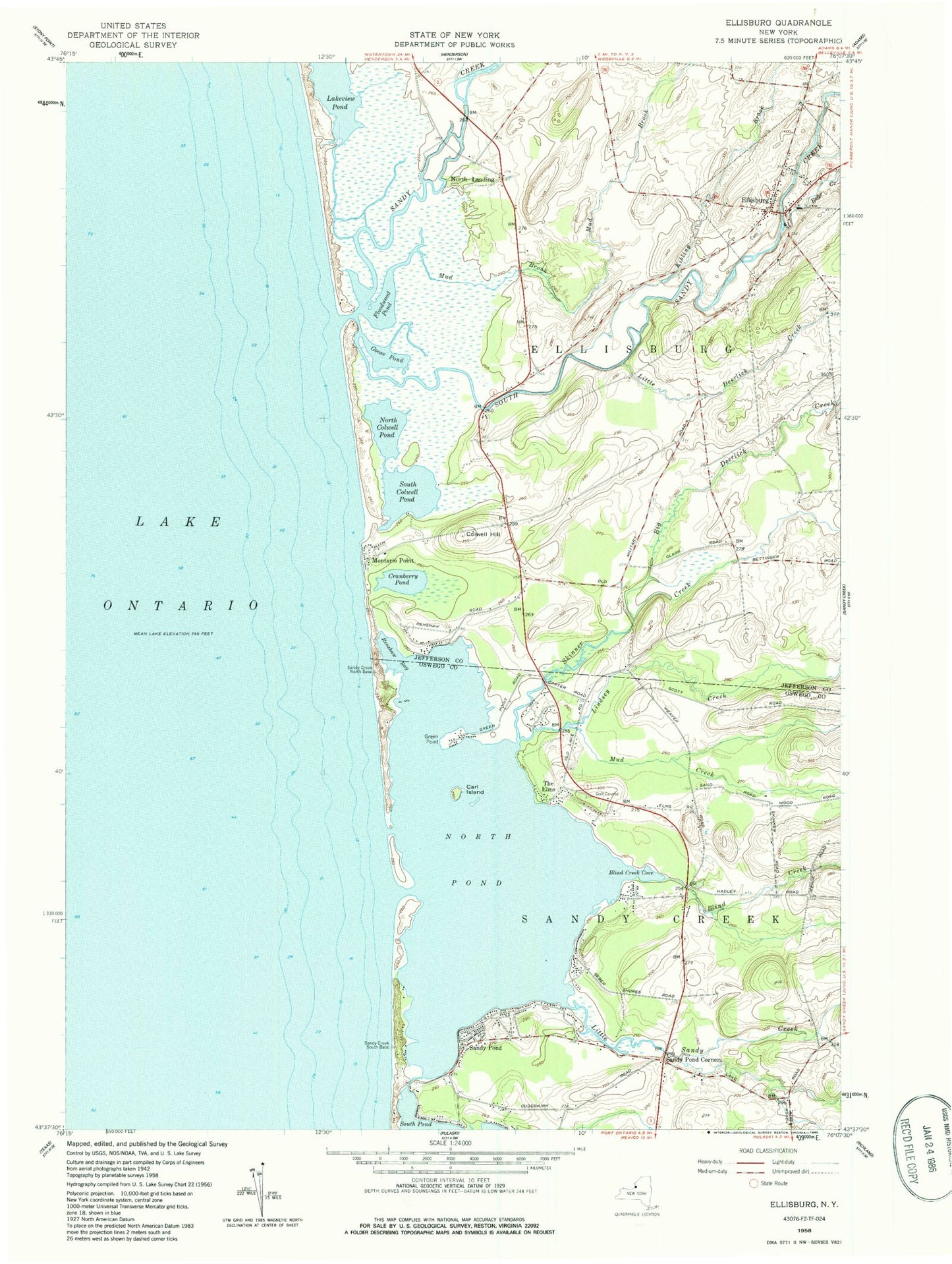 Classic USGS Ellisburg New York 7.5'x7.5' Topo Map Image
