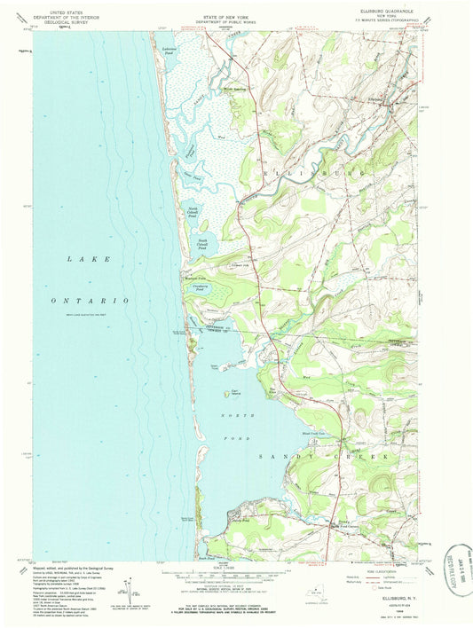 Classic USGS Ellisburg New York 7.5'x7.5' Topo Map Image