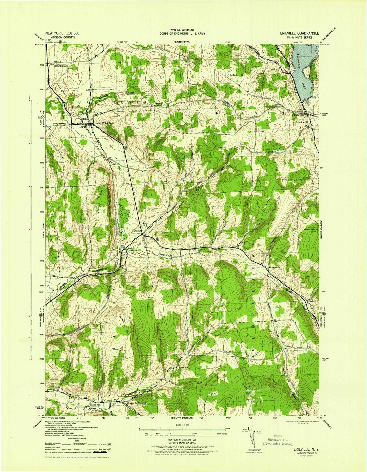 Classic USGS Erieville New York 7.5'x7.5' Topo Map Image