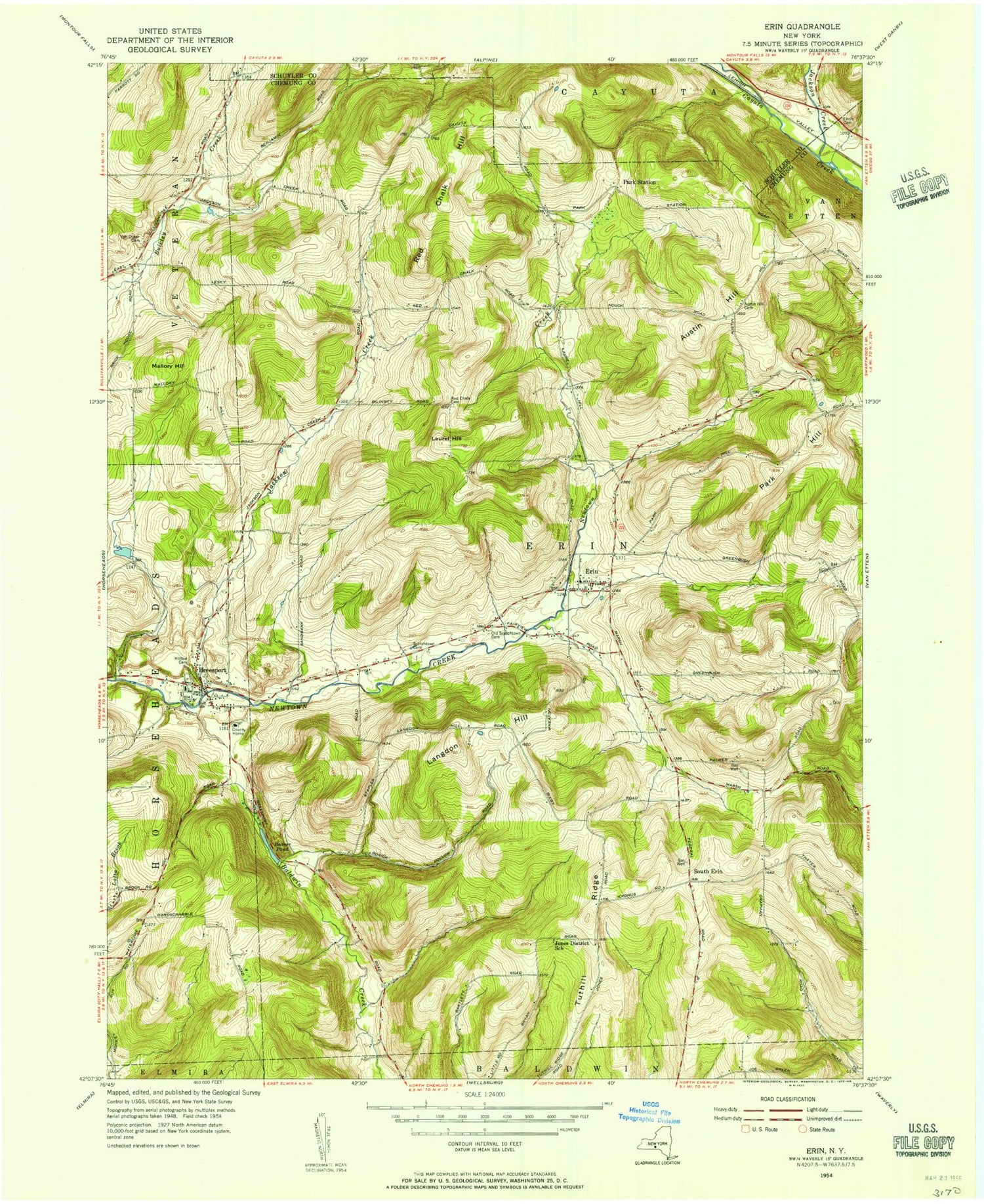 Classic USGS Erin New York 7.5'x7.5' Topo Map Image