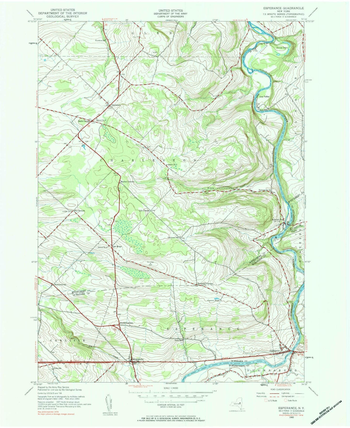 Classic USGS Esperance New York 7.5'x7.5' Topo Map Image