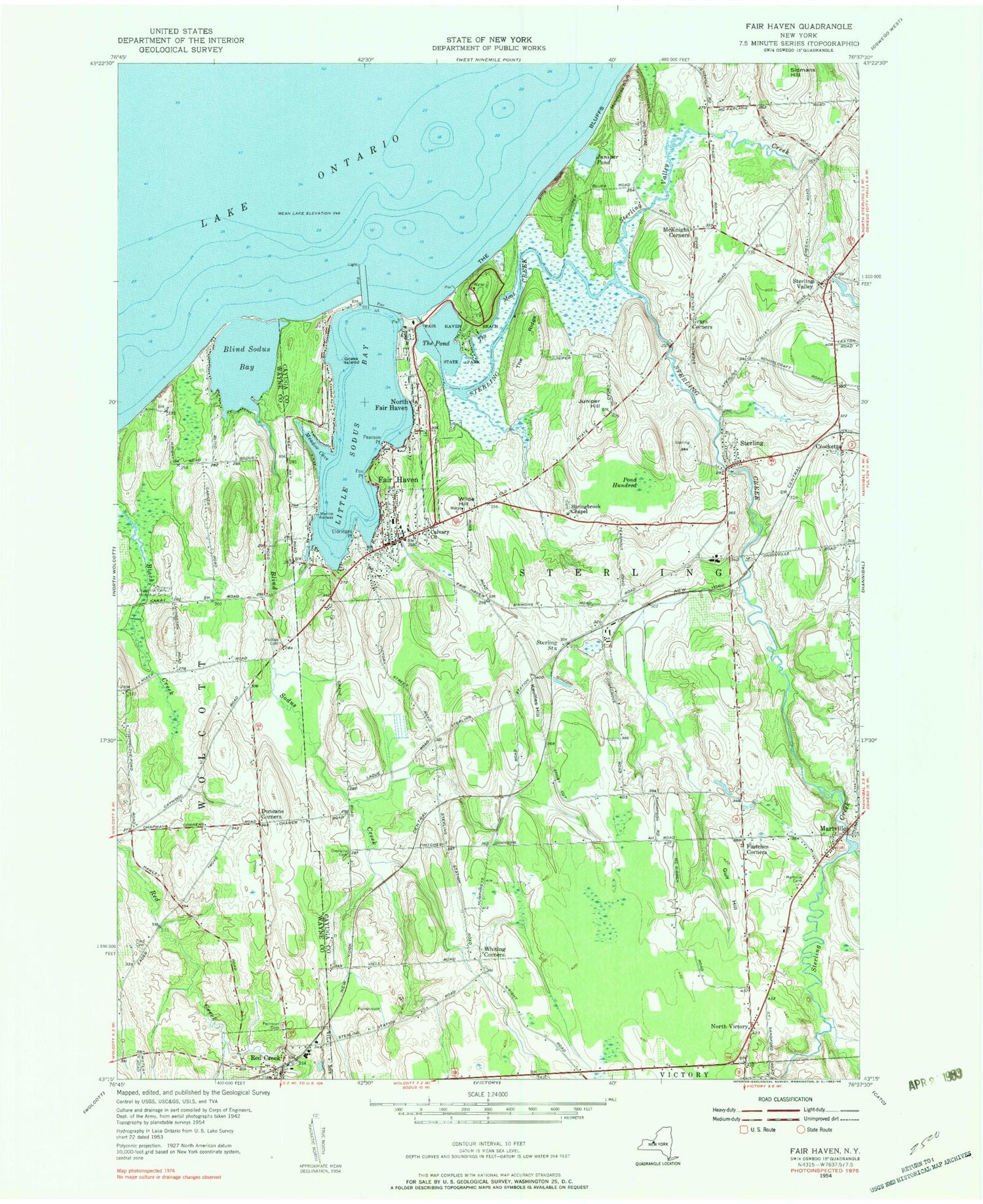 Classic USGS Fair Haven New York 7.5'x7.5' Topo Map Image