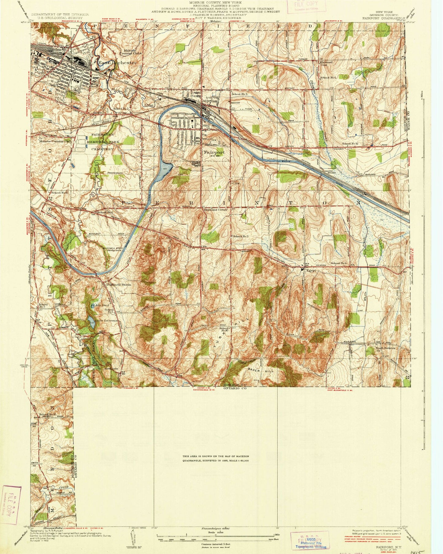 Classic USGS Fairport New York 7.5'x7.5' Topo Map Image