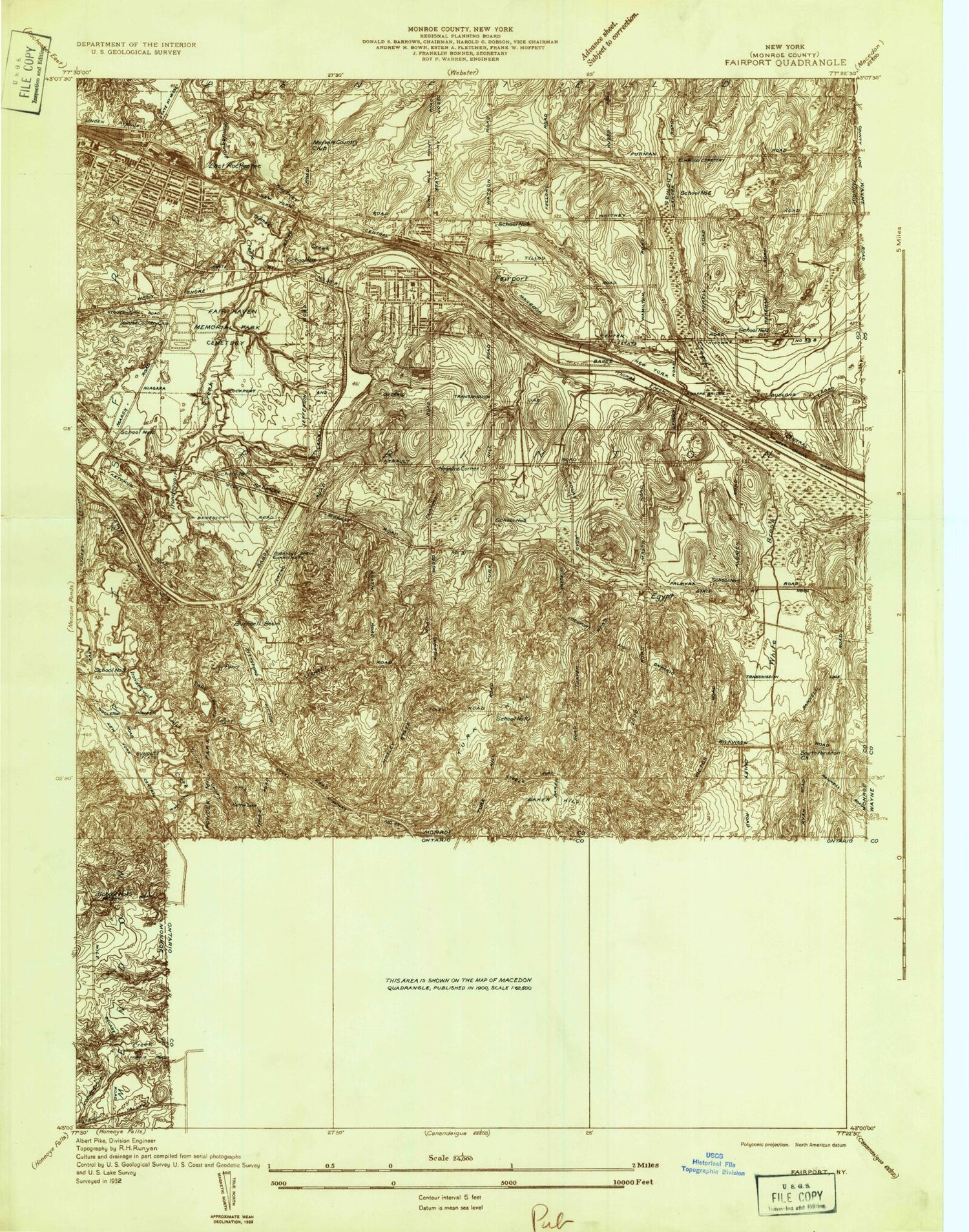 Classic USGS Fairport New York 7.5'x7.5' Topo Map Image