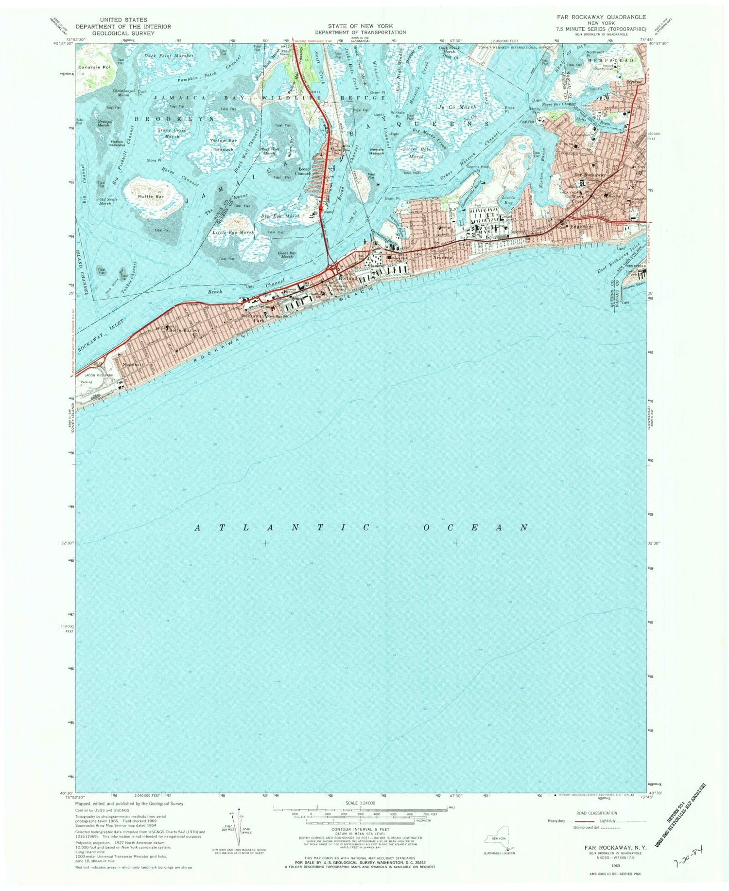 Classic USGS Far Rockaway New York 7.5'x7.5' Topo Map Image