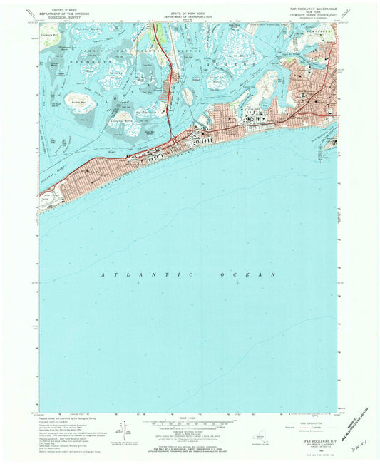Classic USGS Far Rockaway New York 7.5'x7.5' Topo Map Image