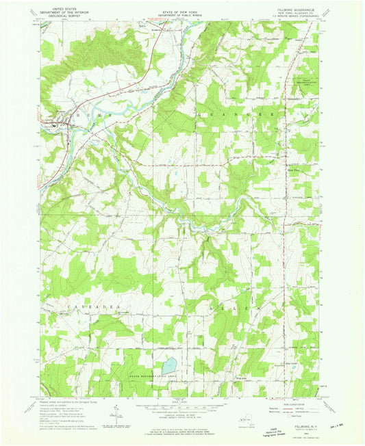 Classic USGS Fillmore New York 7.5'x7.5' Topo Map Image