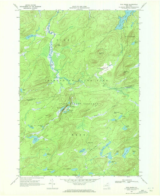 USGS Classic Five Ponds New York 7.5'x7.5' Topo Map Image