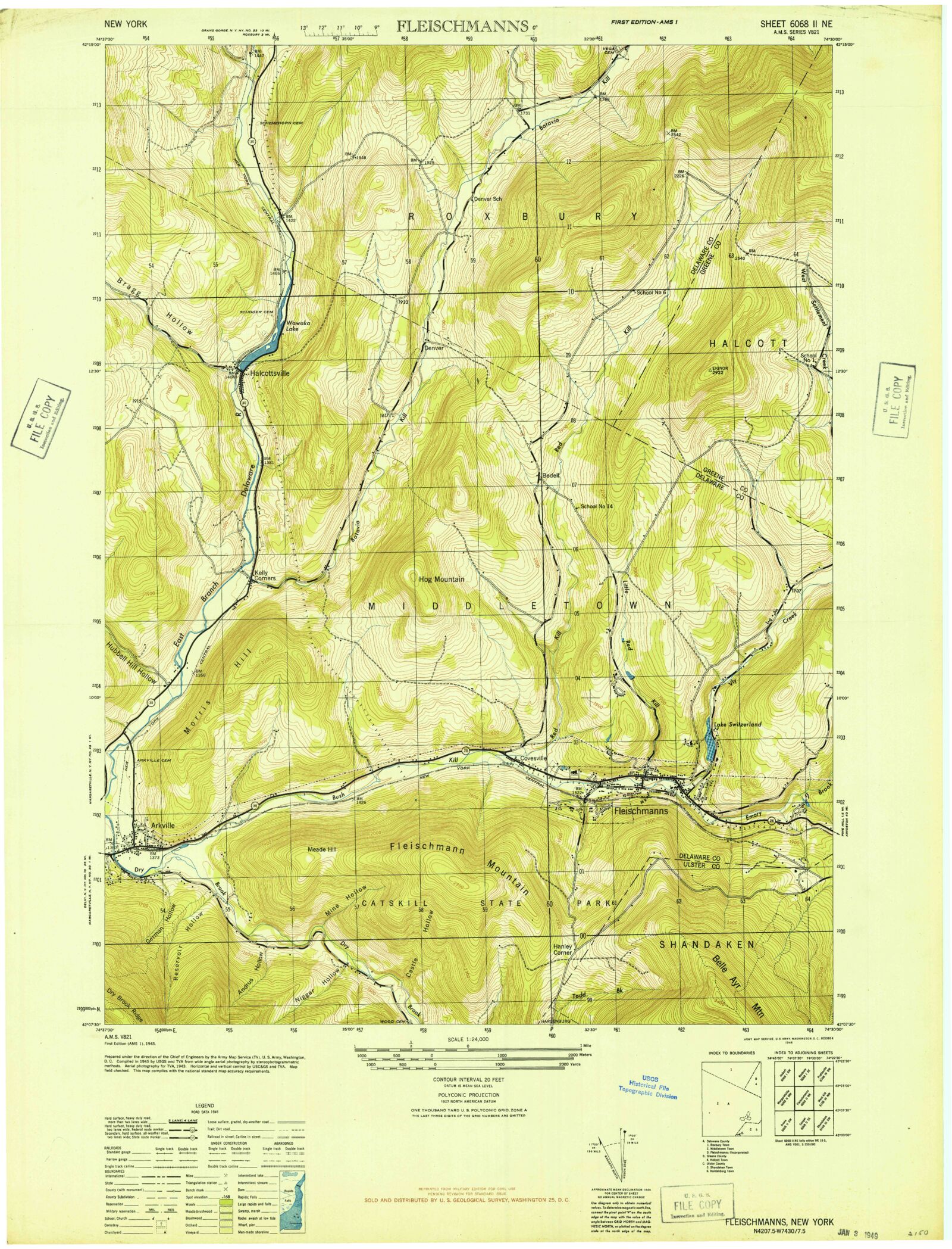 Classic USGS Fleischmanns New York 7.5'x7.5' Topo Map MyTopo Map Store