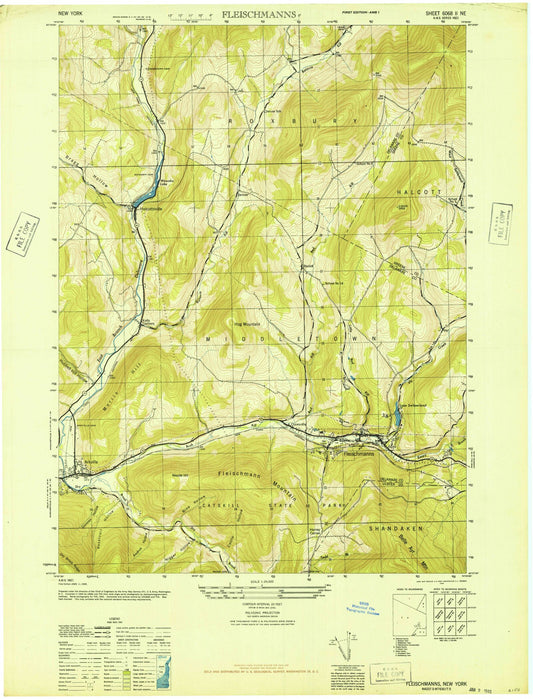 Classic USGS Fleischmanns New York 7.5'x7.5' Topo Map Image