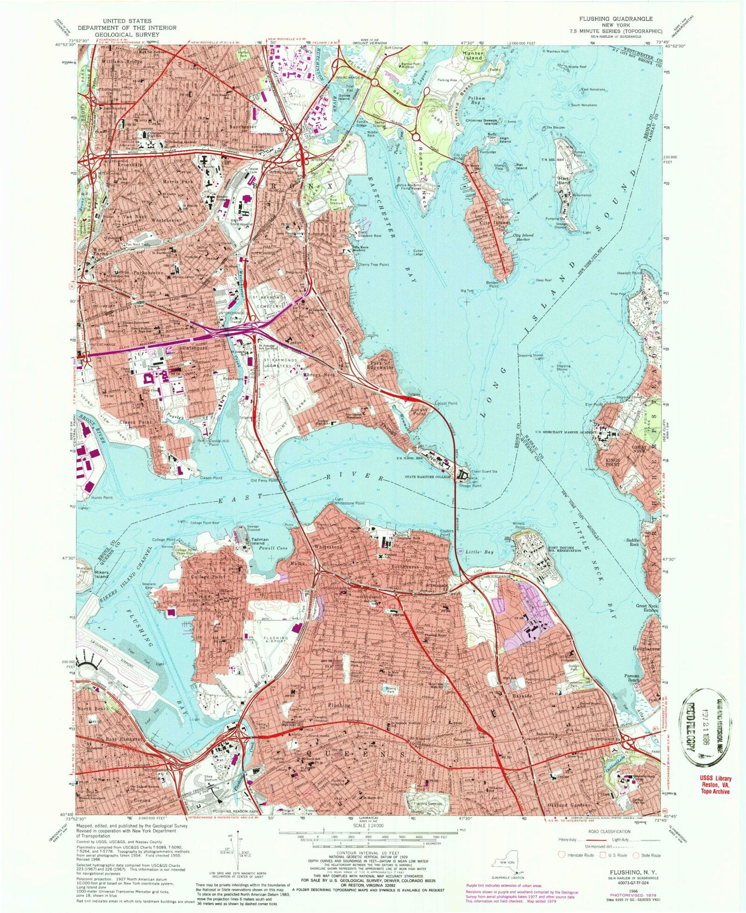 Classic USGS Flushing New York 7.5'x7.5' Topo Map Image