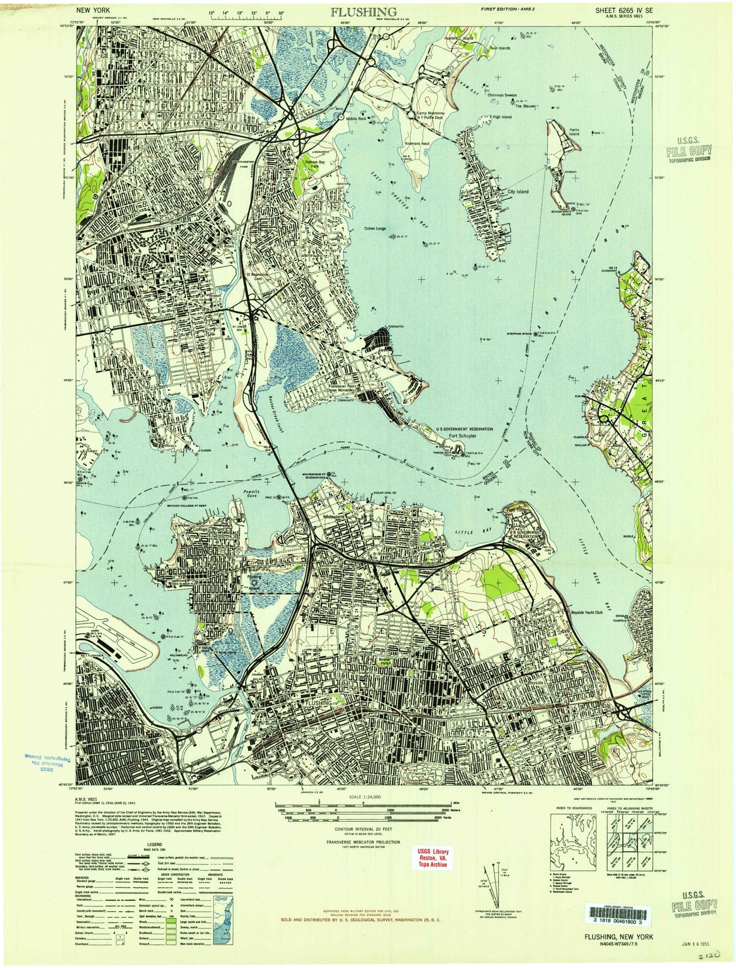 Classic USGS Flushing New York 7.5'x7.5' Topo Map Image