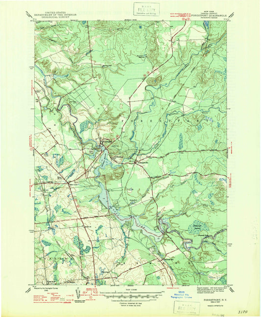 Classic USGS Forestport New York 7.5'x7.5' Topo Map Image