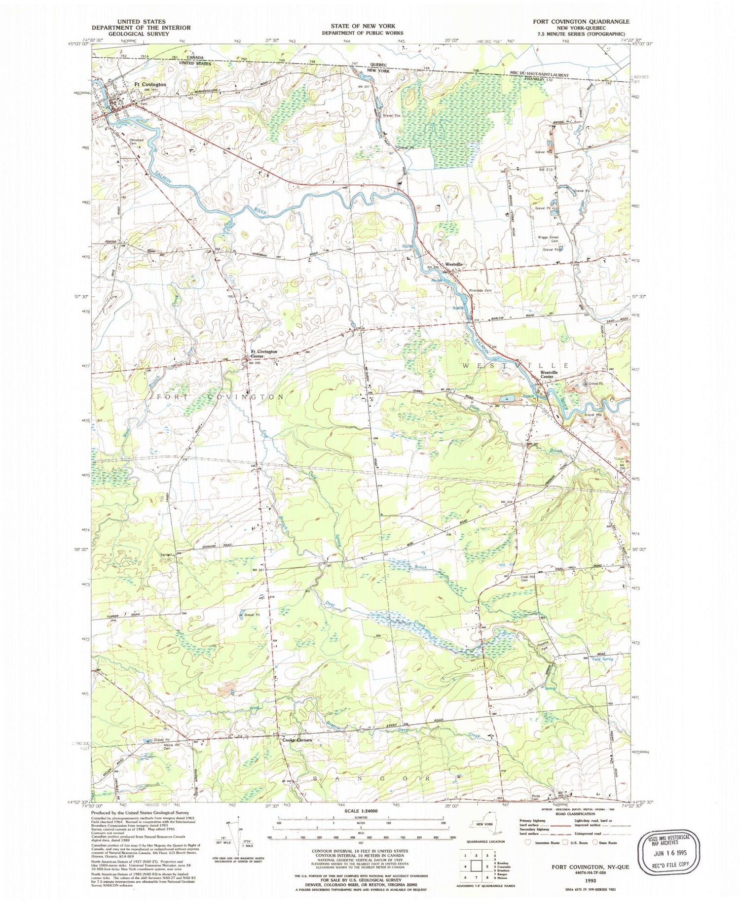 Classic USGS Fort Covington New York 7.5'x7.5' Topo Map Image
