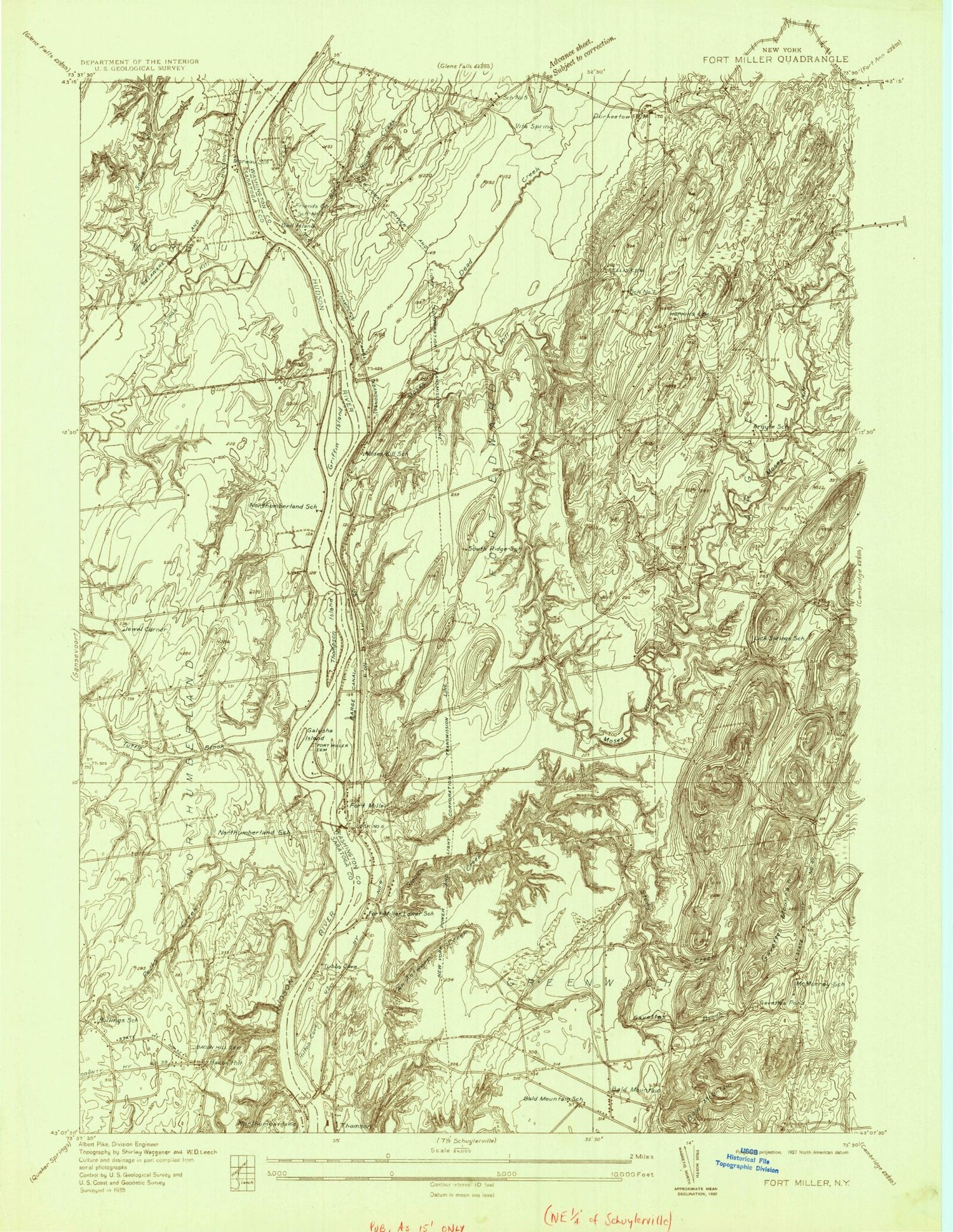 Classic USGS Fort Miller New York 7.5'x7.5' Topo Map Image