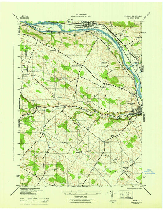 Classic USGS Fort Plain New York 7.5'x7.5' Topo Map Image