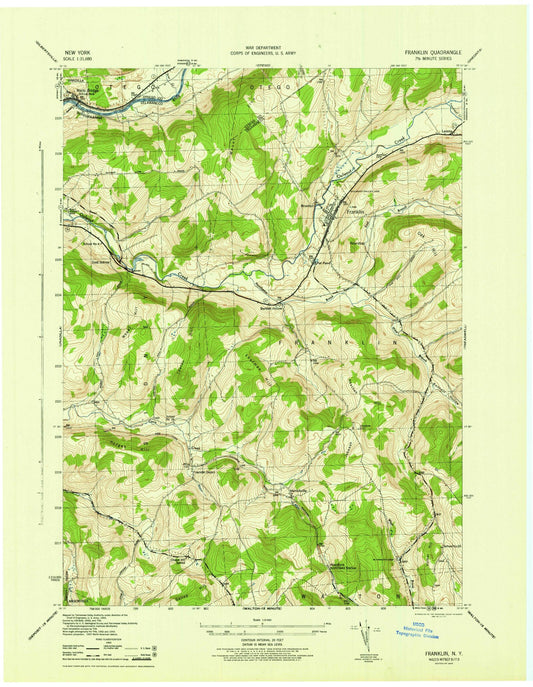 Classic USGS Franklin New York 7.5'x7.5' Topo Map Image