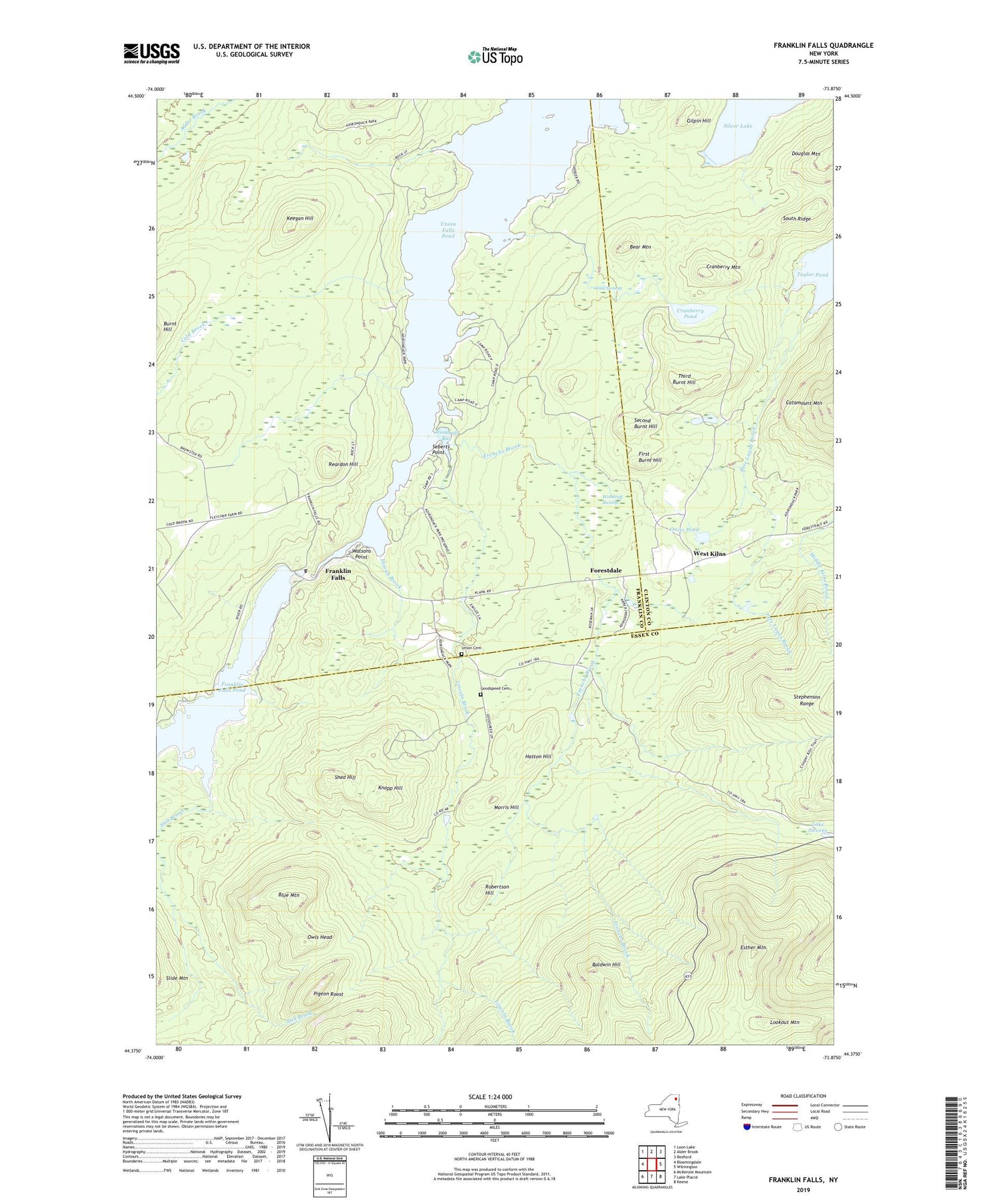 Franklin Falls New York US Topo Map Image