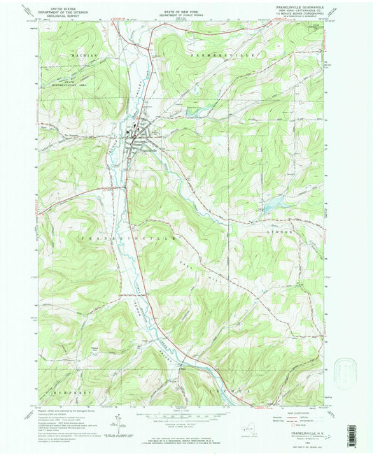 Classic USGS Franklinville New York 7.5'x7.5' Topo Map Image