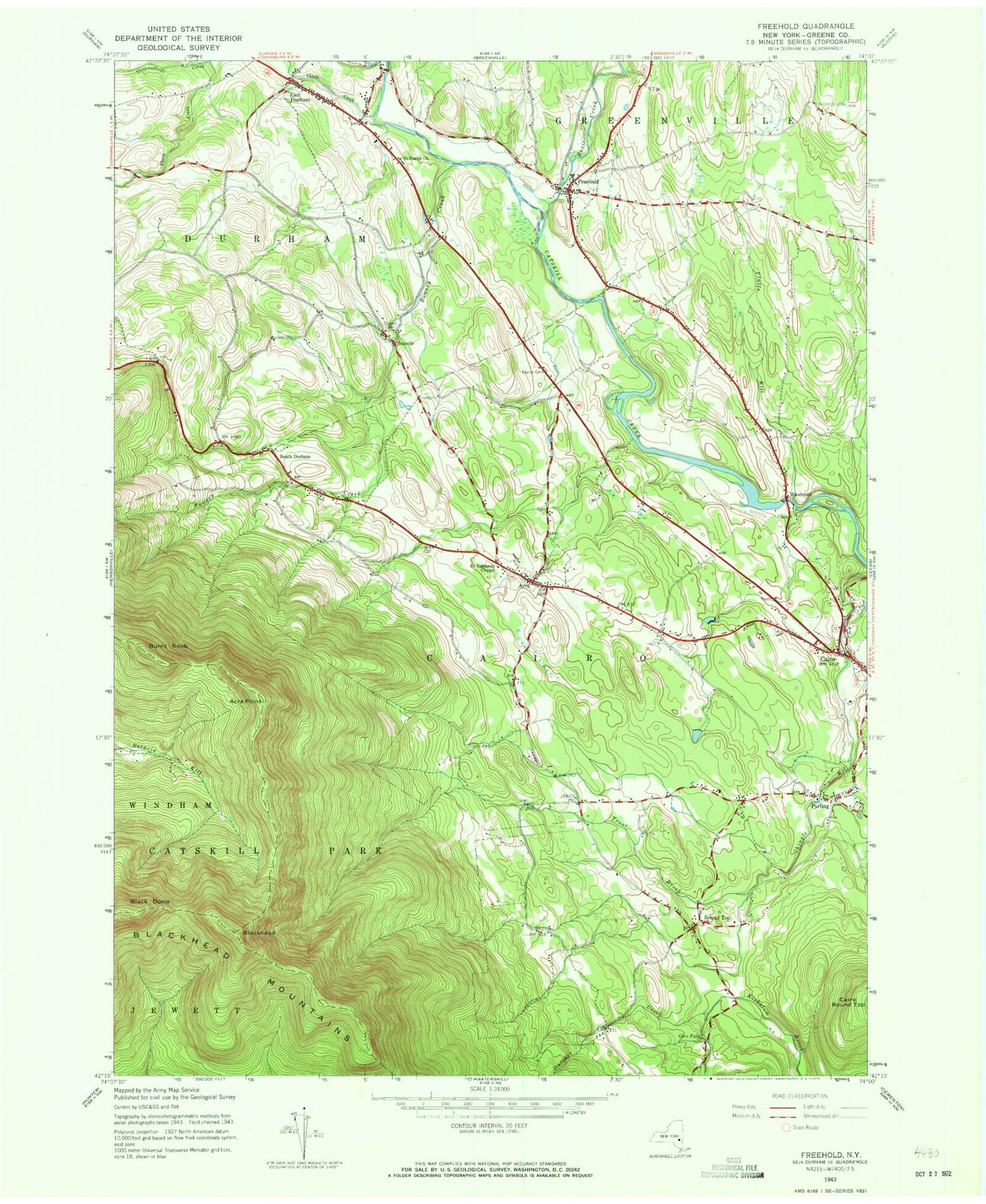 Classic USGS Freehold New York 7.5'x7.5' Topo Map Image