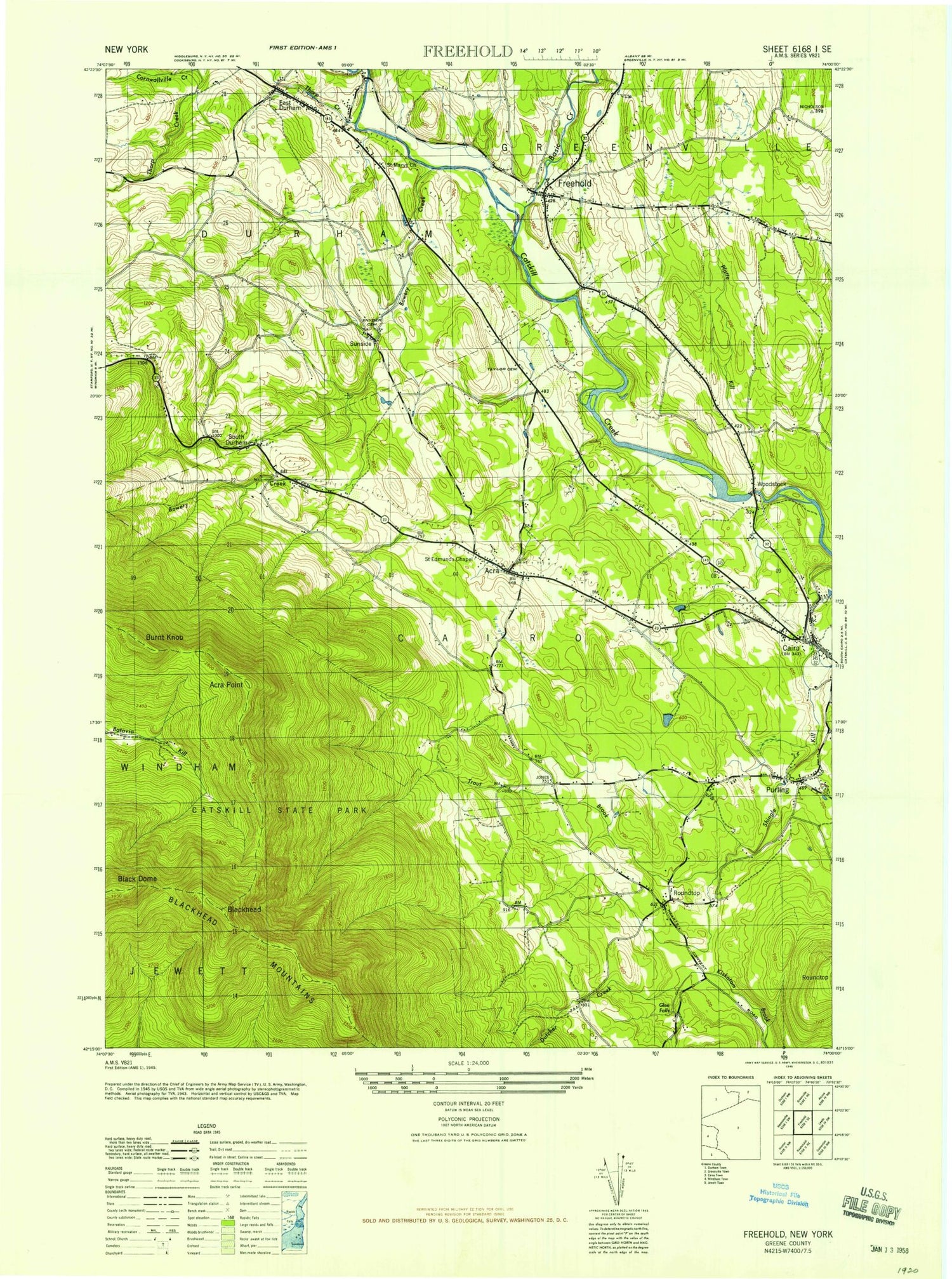 Classic USGS Freehold New York 7.5'x7.5' Topo Map Image