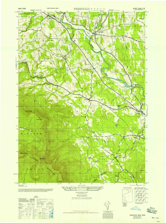 Classic USGS Freehold New York 7.5'x7.5' Topo Map Image